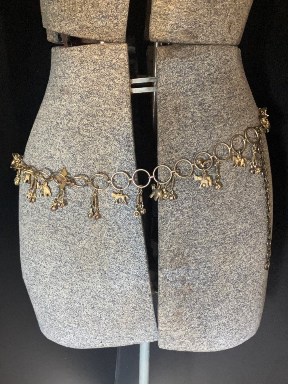 Vintage Metal Chain Belt with Animal Charms & Bells